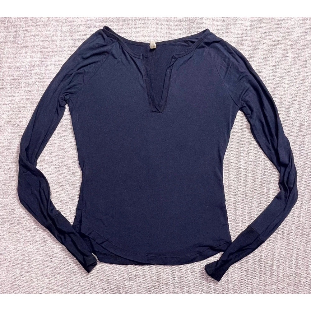 Free People Intimately Navy Blue Long Sleeve V Neck Blouse Womens Medium